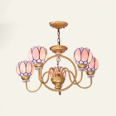 Gold 3/5/6 Heads Pendant Chandelier Tiffany Handcrafted Stained Glass Hanging Lamp for Living Room