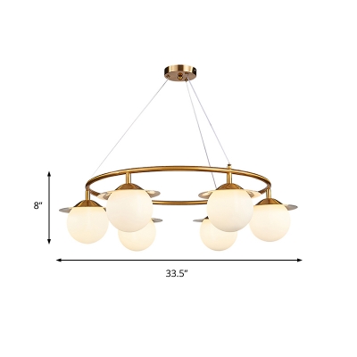 Gold Globe Hanging Chandelier Contemporary 6 Heads Opal Frosted Glass Ceiling Pendant Light