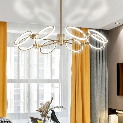 Gold Loop Hanging Chandelier Postmodern 8 Heads Metal Pendant Light Fixture, Warm/White Light