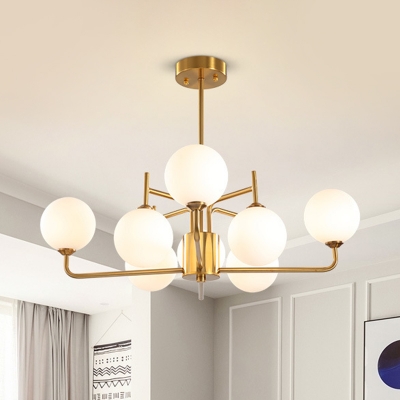 Gold Sphere Hanging Chandelier Modernist 8 Bulbs Frosted White Glass Ceiling Pendant Light