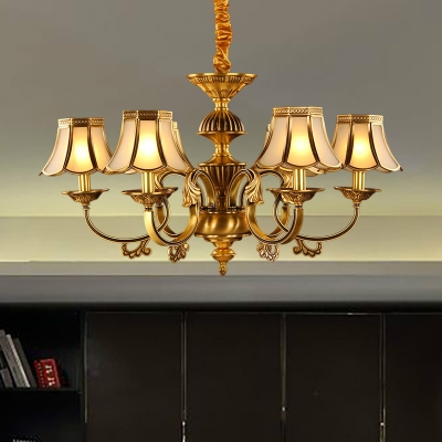 Gold Trumpet Hanging Chandelier Colony Frosted Glass 5/6/8 Bulbs Pendant Light Kit with Metal Curved Arm