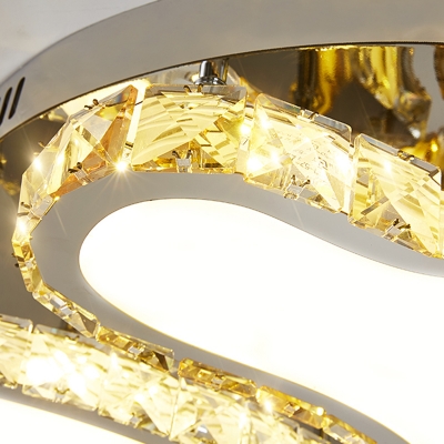 Heart Shape Ceiling Mounted Fixture Modern Beveled Glass Crystal LED Chrome Semi Flush Mount Lighting