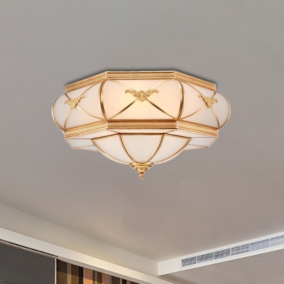 Hexagonal Curved Frosted Glass Flush Mount Lamp Classic 3/4/6 Lights Bedroom Ceiling Mounted Fixture in Gold