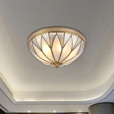Inverted Living Room Flush Mount Lamp Classic Milky Glass 5 Lights Brass Flush Light Fixture