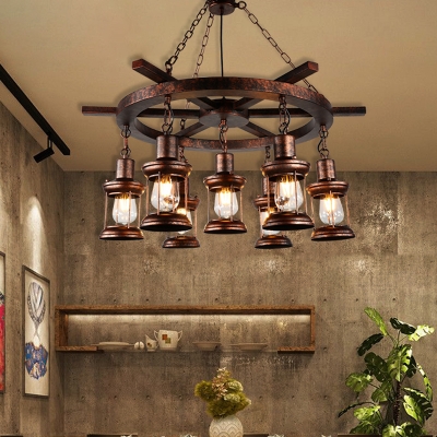 Lantern Metal Chandelier Lighting Farmhouse 5/7 Lights Living Room Pendant Light Kit in Bronze