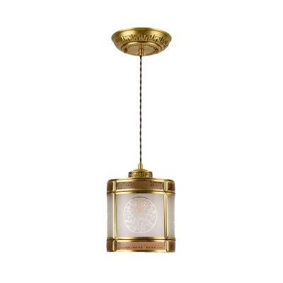 Lantern Opaline Glass Suspension Light Traditional 1 Bulb Hallway Pendant Lamp in Brass