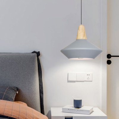 Metal Jar Hanging Lamp Modern 1 Bulb Grey/Blue Ceiling Pendant Light with Wood Cap