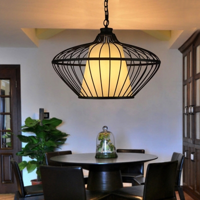 Metallic Black Ceiling Suspension Lamp Basket 1 Light Classic Pendant Lighting Fixture
