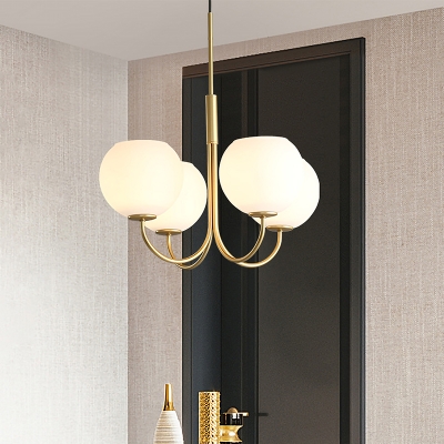 Modern 4 Bulbs Chandelier Light Gold Sphere Pendant Lighting Fixture with Opal Glass Shade
