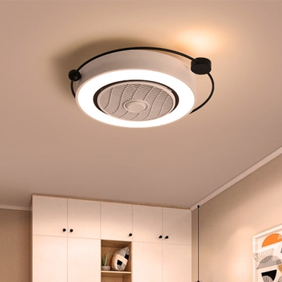 Modern Drum Acrylic Ceiling Light Fixture LED Flush Mount Light in White for Bedroom