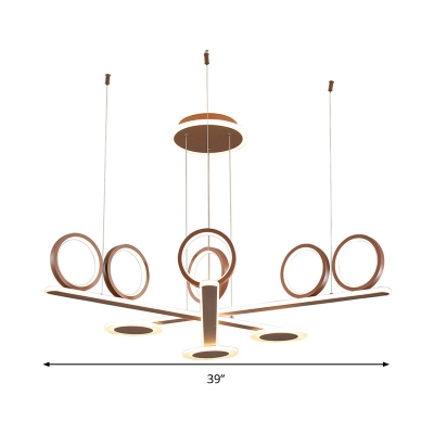 Modern Round Chandelier Light Fixture Acrylic Living Room LED Hanging Light in Coffee, Warm/White Light