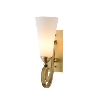 Opal Glass Tapered Wall Lamp Modern Stylish 1 Light Bedroom Wall Sconce Light in Gold