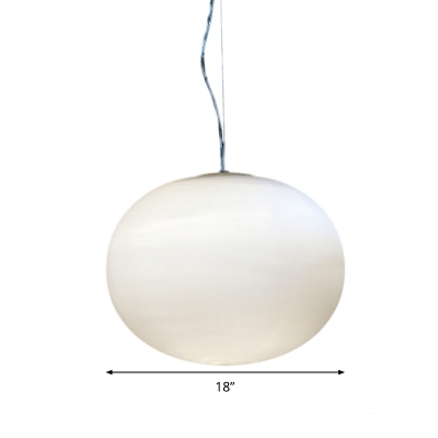 Oval Dining Room Pendant Light White Glass 1 Head Simple Style Hanging Lamp Kit, 9.5