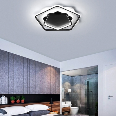 Pentagon Flush Light Fixture Simple Style Acrylic Black/Black-White LED Ceiling Mounted Light in Warm/White Light, 18