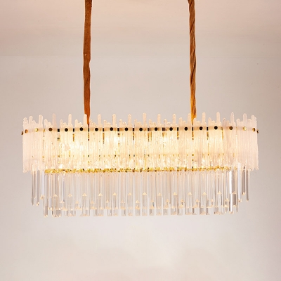 Rectangle Island Lighting Contemporary Clear Crystal 9 Lights Hanging Light Fixture for Living Room