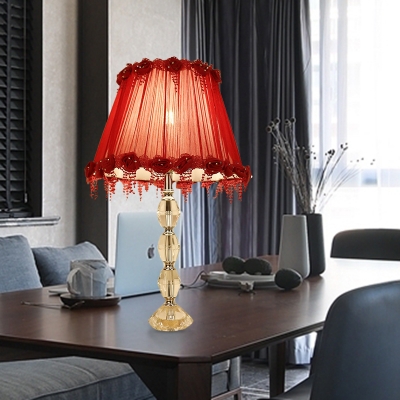 Red 1 Bulb Night Light Traditional Prismatic Optical Crystal Flower Table Lamp for Living Room
