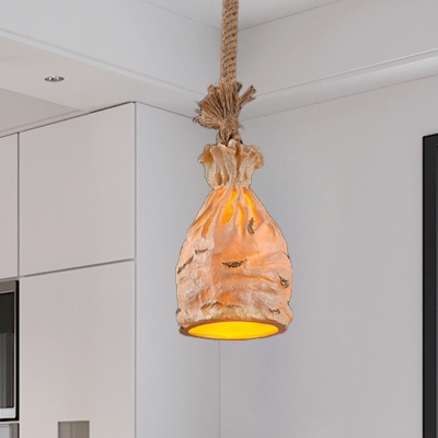 Resin Money Sack Pendant Light Traditional 1 Bulb Dark Brown/Beige Ceiling Suspension Lamp