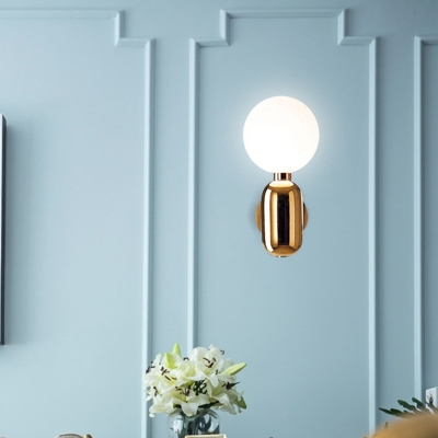 Round Sconce Lighting Modernism Opal Glass 1 Head Gold Wall Mount Light Fixture, 6