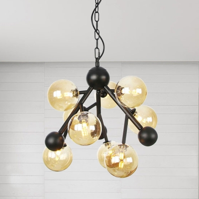 Sphere Bedroom Chandelier Lighting Modernism Amber Glass 9 Bulbs Pendant Light Fixture