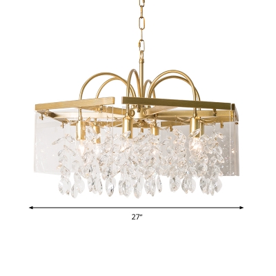 Square Living Room Chandelier Light Traditional Crystal 4/6/8 Lights Gold Suspension Lighting Fixture
