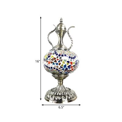 Stained Glass Bronze Table Light Ball Single Light Moroccan Night Table Lamp for Restaurant