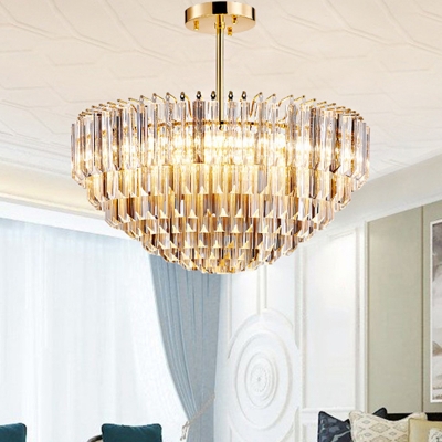 Tiered Pendant Chandelier Modernist Beveled Crystal 10 Heads Gold Hanging Ceiling Light