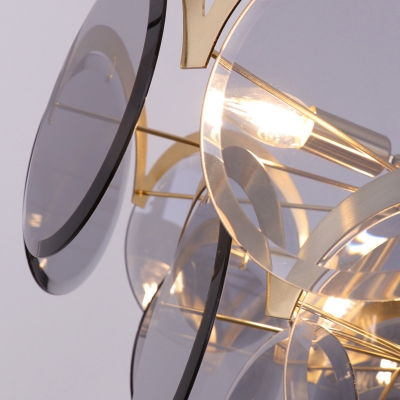 Tired Chandelier Light Modernist Style Smoke Gray/Amber Glass 6 Heads Bedroom Hanging Ceiling Light