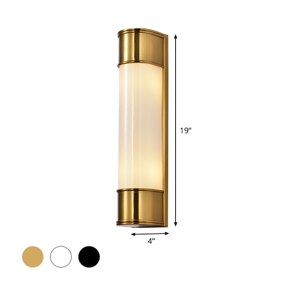 Tubular Sconce Contemporary Opal Glass 2 Heads Wall Mounted Light Fixture in White/Black/Gold
