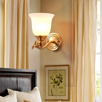 White Glass Flared Wall Lamp Modern Stylish 1/2-Light Living Room Sconce Lighting Fixture in Brass
