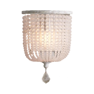 White/Gray Beaded Wall Lighting Countryside Clear Crystal 1 Light Bedroom Sconce Light Fixture