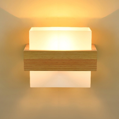 Wood Frame Wall Lighting Contemporary 1 Head Beige Sconce Light Fixture for Living Room