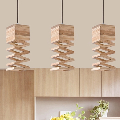 Wood Laser Cut Pendant Lighting Modernism 1 Bulb Beige Hanging Light Fixture for Dining Room