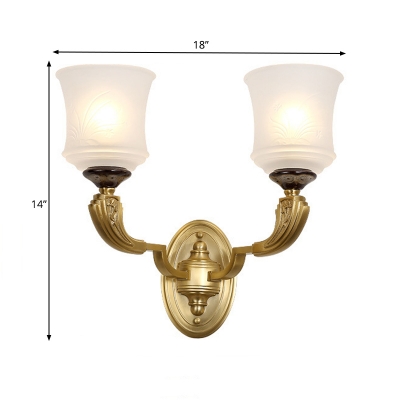1/2-Light Wall Lighting with Bell Shade Frosted Glass Vintage Style Living Room Wall Sconce in Brass for Living Room