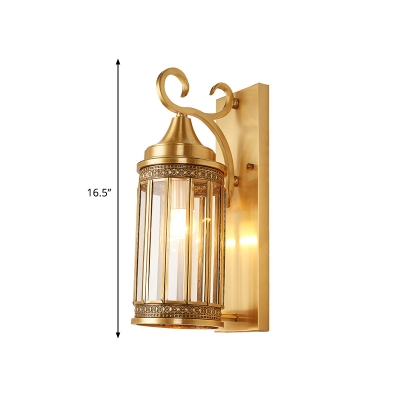 1/3-Head Wall Light Traditionalism Cylindrical Metal Wall Sconce Lighting in Brass for Hall, 6.5