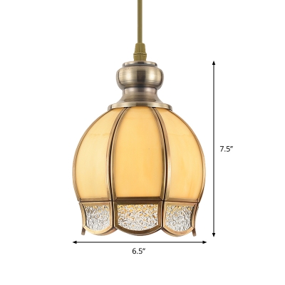 1 Bulb Ceiling Pendant Light Traditional Stair Hanging Lamp with Flower Clear/Beige Glass Shade