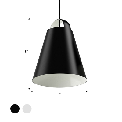 1 Head Dining Room Down Lighting Modernism Black/White Ceiling Hanging Light with Cone Metal Shade