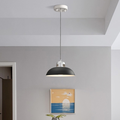 1 Head Domed Pendant Lighting Contemporary Metal Ceiling Hanging Light in Grey/Black for Dining Room