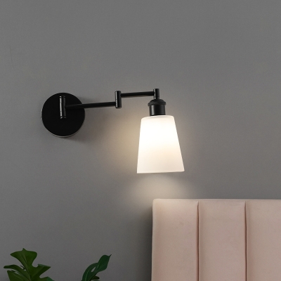 1 Light Living Room Sconce Vintage Style Black Wall Light with Tapered Cream Glass Shade