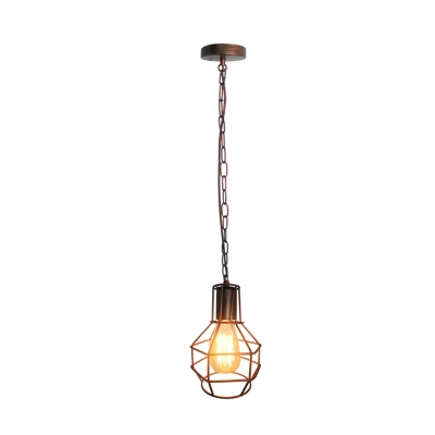 1 Light Metal Pendant Lighting Fixture Farmhouse Black/Rust Globe Shaped Living Room Hanging Lamp