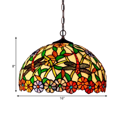 2 Lights Chandelier Lamp Mediterranean Domed Shaped Red/Green/Purple Cut Glass Pendant Lighting Fixture