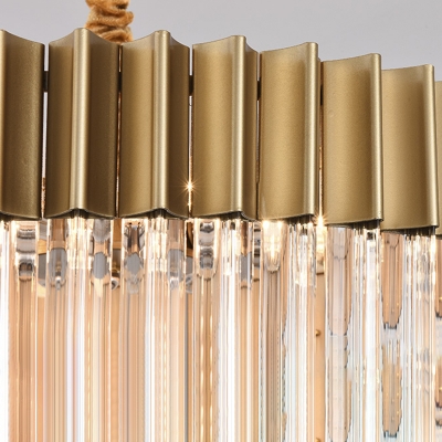 2-Tier Chandelier Light Fixture Modern Crystal Rod 6 Bulbs Brass Ceiling Pendant Light for Living Room