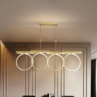 3/4 Rings Chandelier Lighting Fixture Simple Acrylic Gold/Black LED Hanging Ceiling Light