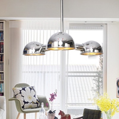 3-Light Semi Flush Mount Industrial Dome Metal Ceiling Light in Black/Brass/Chrome for Living Room