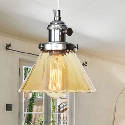 Amber/Clear Glass Cone Hanging Fixture Warehouse Style 1 Light Black/Bronze/Brass Ceiling Light for Restaurant