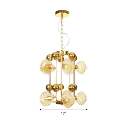 Amber Glass Pyramid Ceiling Chandelier Modernist 10 Heads Pendant Light Fixture with Adjustable Metal Chain