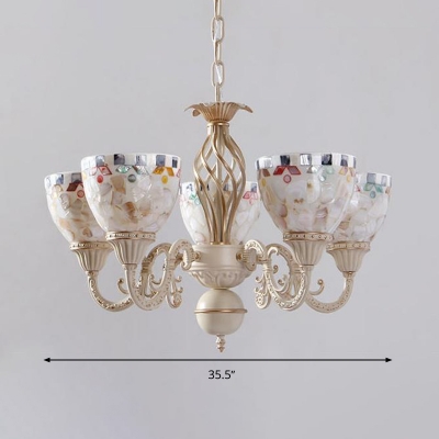 Baroque Domed Chandelier Lighting Fixture 3/5/9 Lights Stained Glass Hanging Pendant in White for Living Room