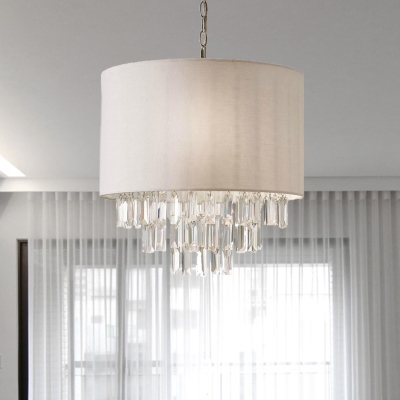 Beige Cylindrical Chandelier Light Modernism 3/4 Heads Clear Crystal Glass Pendant Lighting