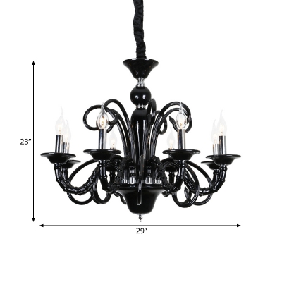 Black Bare Bulb Chandelier Pendant Light Vintage Style 6/8 Lights Metallic Hanging Lighting for Living Room