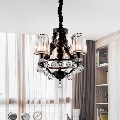 Black Barrel Ceiling Light Fixture Postmodern Rectangle-Cut Crystal 3/6 Lights Bedroom Chandelier Lamp