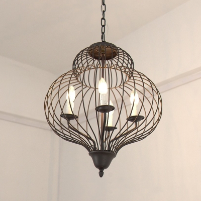Black Gourd Shape Chandelier Pendant Traditional Iron 5-Light Ceiling Light Fixture